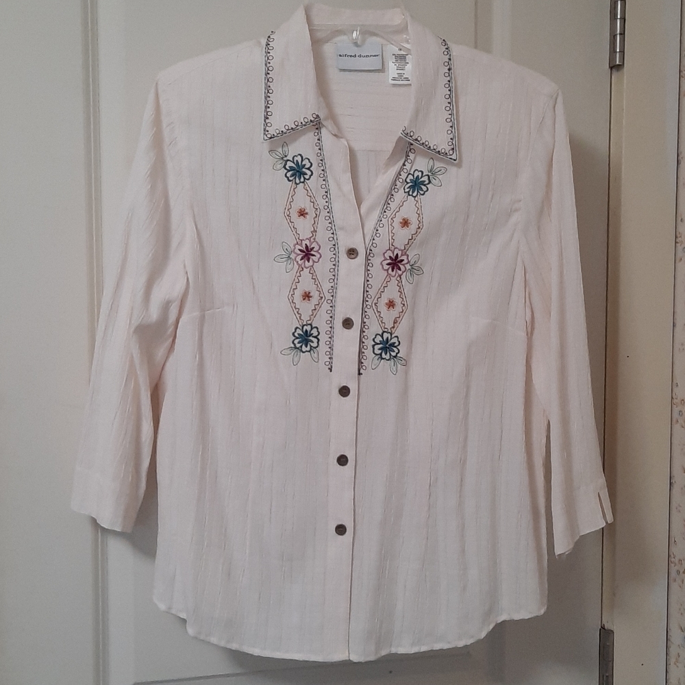 Button Down Cream Blouse With Stitched Detailing - image 1